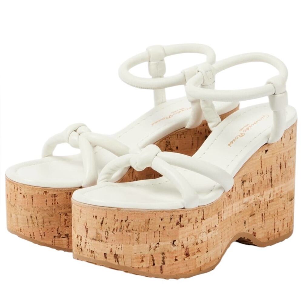 Gianvito Rossi Alma White Leather and Cork Platform Sandals NEW EU 39.5 US 9.5